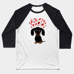 Cute Wiener Dog | Black and Tan Dachshund with Valentine Hearts Baseball T-Shirt